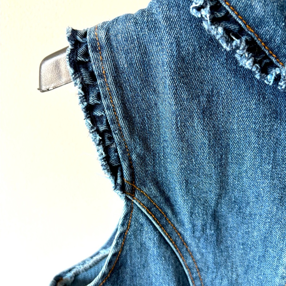 Star Jeans Distressed Denim Vest w Ruffle Trim & Brass Buttons. L Western - Picture 7 of 8